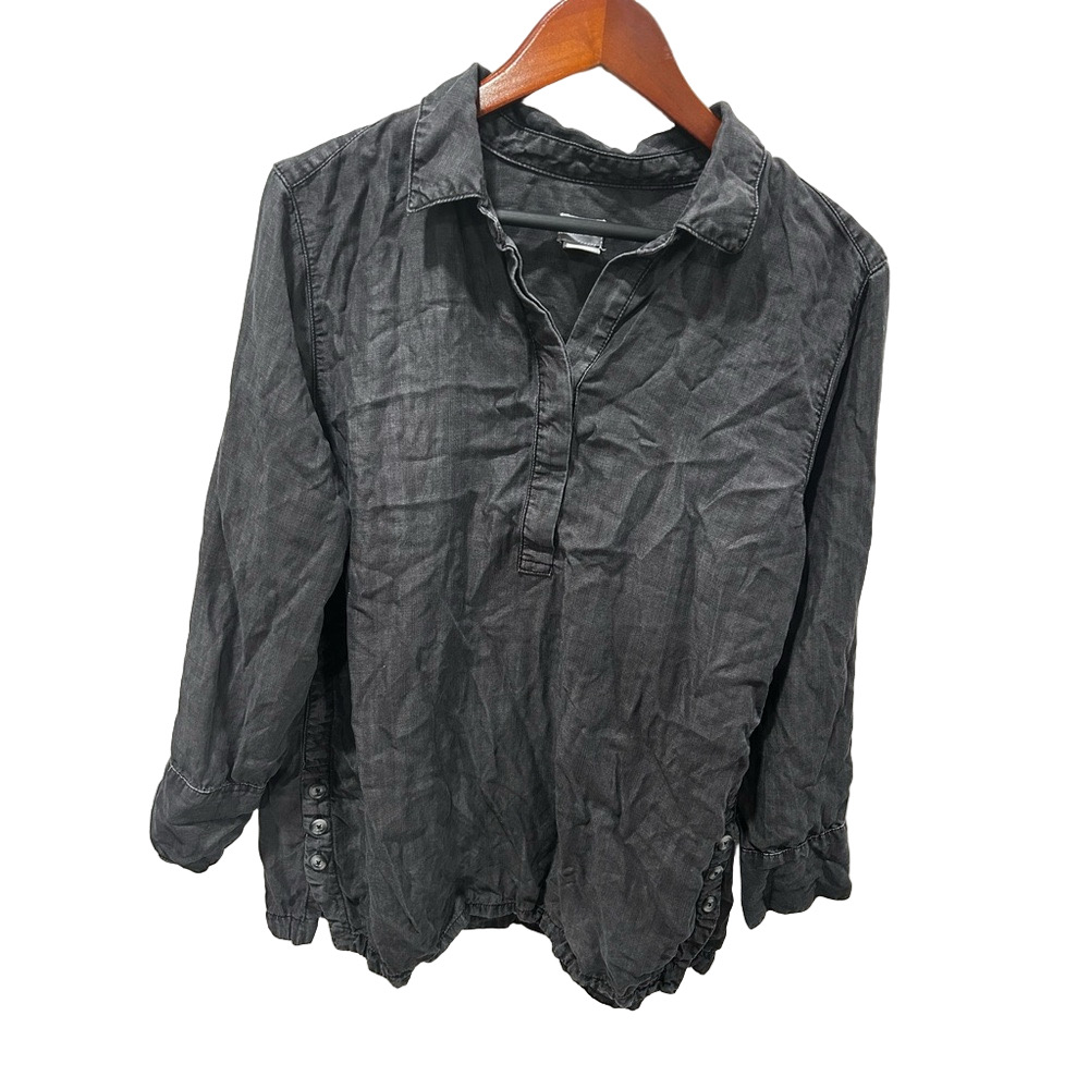 📸Chico's Denim gray/Charcoal Button-Up Shirt size 3 /us 16-16